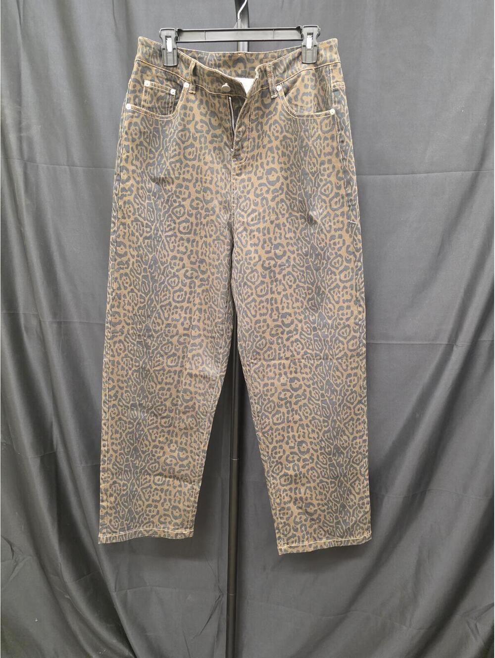 Women’s Y2K Leopard Print Baggy Wide Leg High Waisted Jeans Brown Large